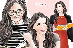 Girls with books - Watercolour fashion illustration clipart Product Image 3