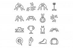 Sport greco-roman wrestling icons set, outline style Product Image 1