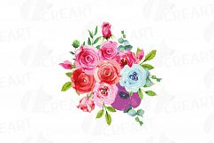 Boho pink and blue watercolor wedding bouquets, floral png Product Image 6
