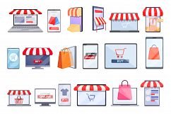 Online shopping icons set, cartoon style Product Image 1