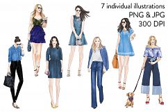 Girls in Denim - Watercolor fashion clipart Product Image 2