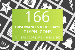 166 Observances &amp; Holiday Glyph Inverted Icons Product Image 1