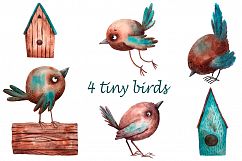 Tiny Birds - Watercolor Clip Art Set Product Image 2
