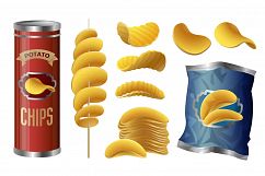 Chips potato icons set, cartoon style Product Image 1