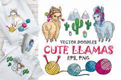 Cute llamas. Vector doodles mini set. Product Image 1