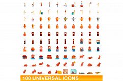 100 universal icons set, cartoon style Product Image 1