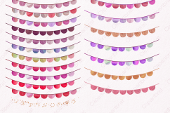 BUNTING BANNER CLIPART Watercolor Clip Art Pink &amp; Rose Gold Half Circles Metallic Glitter Confetti Birthday Party Graphics Product Image 2