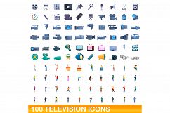 100 television icons set, cartoon style Product Image 1