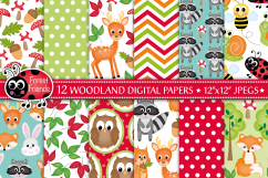 Woodland animals digital papers, Woodland patterns, Raccoon Product Image 1