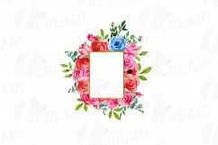 Boho pink and blue floral frames watercolor clip art pack Product Image 9