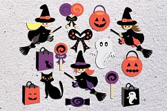 Flying witch broom, Halloween sweets candy clipart graphics Product Image 3