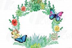 Watercolor succulent wreath, valentine clip art pack, flowers and succulent wreath. Eps, valentine png, jpg, svg, vector files included Product Image 2