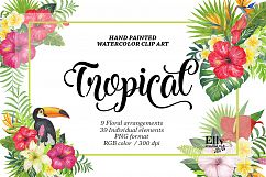 Watercolor Tropical Floral Clip Art Product Image 1