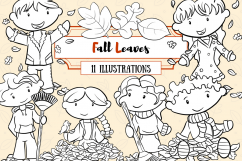 Kids Playing in Fall Leaves Digital Stamps Product Image 1