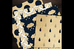 16 Cute Owl Pattern Gold Foil and Navy Blue Digital Papers Product Image 7