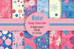12 Winter Pattern Digital Papers in Baby Pink and Baby Blue Product Image 1
