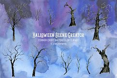 Watercolor Halloween Scene Creator with haunted buildings Product Image 4