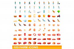 100 farm icons set, cartoon style Product Image 1