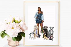 Fashion illustration - Girl with Dogs - Dark Skin Product Image 5
