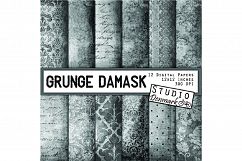 Grunge Damask Digital Paper - Gray Grunge Damask Product Image 1