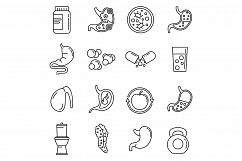 Digestion health icons set, outline style Product Image 1