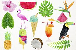 Watercolor Tropical Clipart, Flamingo Clipart, Summer Clipar Product Image 2