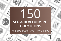 150 SEO &amp; Development Flat Greyscale Icons Product Image 1