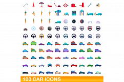 100 car icons set, cartoon style Product Image 1