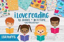 I Love Reading Clip Art, Patterns, &amp; SVG Cutting Files Product Image 1