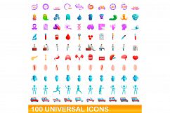 100 universal icons set, cartoon style Product Image 1