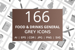 166 Food &amp; Drinks General Flat Greyscale Icons Product Image 1