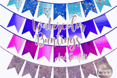 RAINBOW BUNTING BANNER Clipart Watercolor Double Tail Buntings &amp; Glitter Confetti Birthday Party Invitation Graphics Product Image 3
