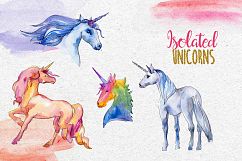 Watercolor Sparkly unicorns PNG set Product Image 6