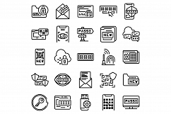 Password recovery icons set, outline style Product Image 1