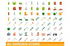 80 garden icons set, cartoon style Product Image 1
