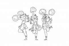 Cheerleaders Girls Dancing With Pompoms Vector Product Image 1