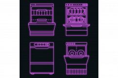 Dishwasher machine icon set vector neon Product Image 1