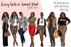 Fashion clipart - Curvy Girls in Animal Print - Dark Skin Product Image 1