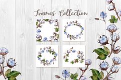 Blue and white cotton PNG watercolor set Product Image 6