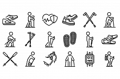 Nordic walking icons set, outline style Product Image 1