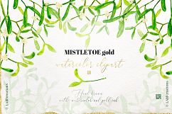Mistletoe GOLD. Watercolor Hand drawn clipart set with real Product Image 2