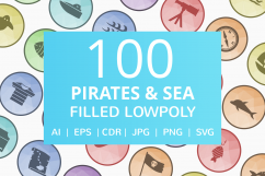 100 Pirate &amp; Sea Filled Low Poly Icons Product Image 1