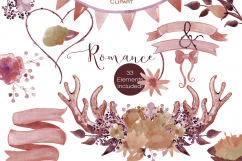 DEER ANTLER FLORAL Clipart Peach Flowers Rustic Floral Bouquets Watercolor Digital Background Paper Wedding graphics Product Image 2