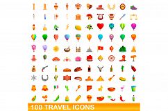 100 travel icons set, cartoon style Product Image 1