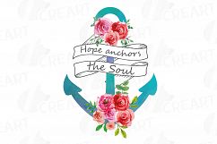 Hope anchors the soul watercolor floral clip art set, watercolor floral anchor digital clip art, Vector Illustrator, PNG, EPS, JPG files Product Image 3
