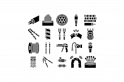 Optical Fiber Cable Glyph Set Vector Illustration Product Image 1