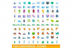 100 universal icons set, cartoon style Product Image 1