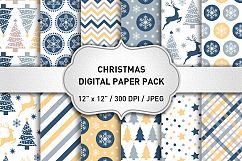 Blue Christmas Digital Paper Pack / Christmas Background / Scrapbooking / Card Making / Patterns / Printables Product Image 1