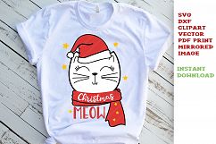Christmas Cat in Santa Hat SVG Clipart Dxf Vector Printable Product Image 1