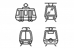 Tram car icons set, outline style Product Image 1